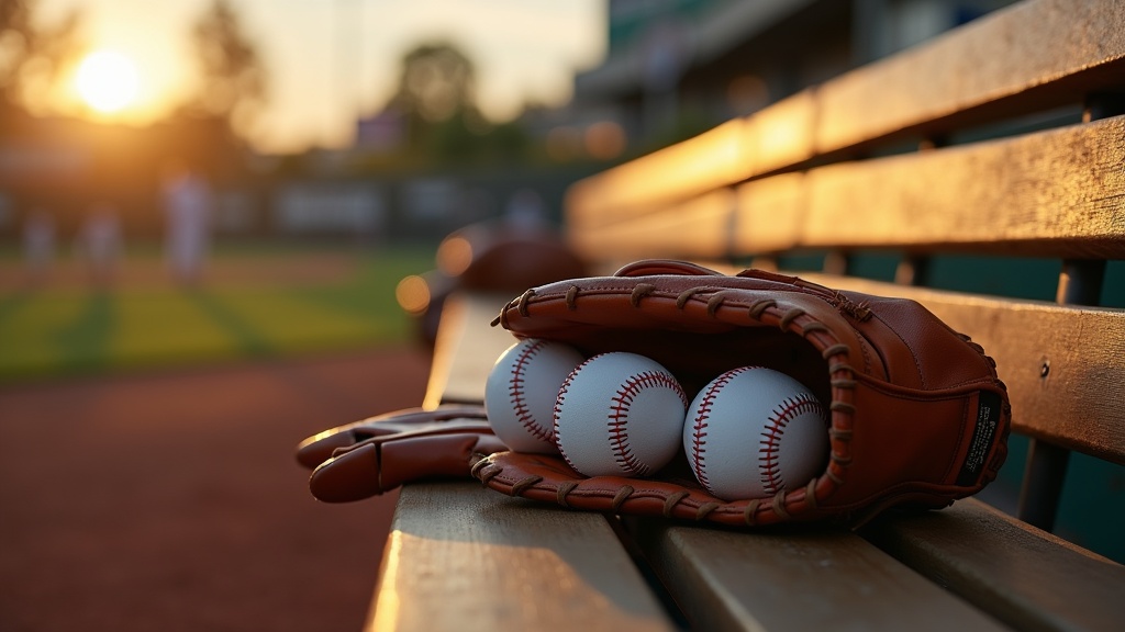 Glove and baseballs arranged for a pre-game warm-up routine