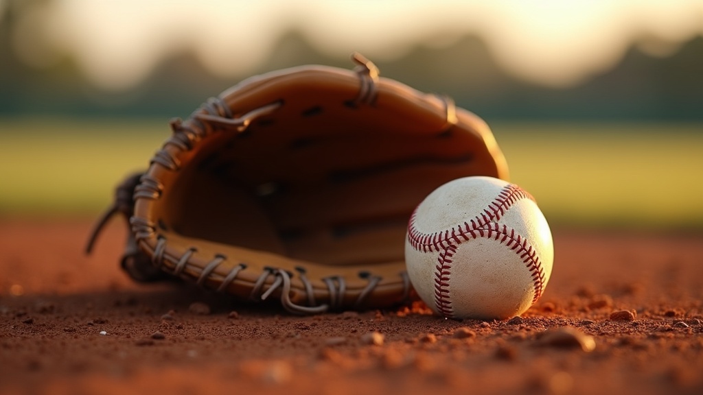 Worn glove and baseball on dirt symbolizing baseball rituals and superstitions