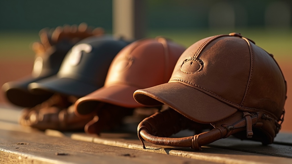 Baseball glove history illustrated by old and modern leather gloves on a bench