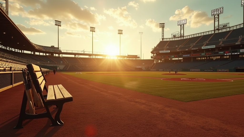 Empty vintage-style stadium evoking the 1927 Yankees Murderers Row era