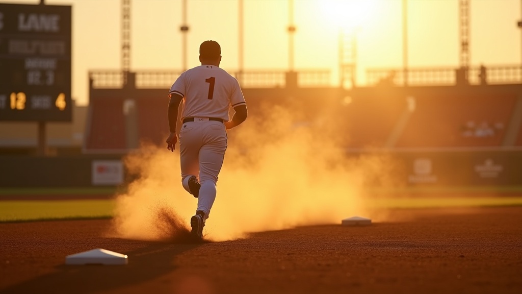 Runner sprinting through infield dirt demonstrating base running fundamentals