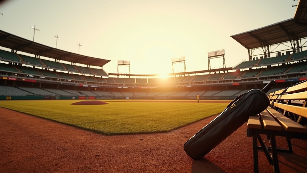 Baseball warm-up routine gear laid out on a dugout bench before a game