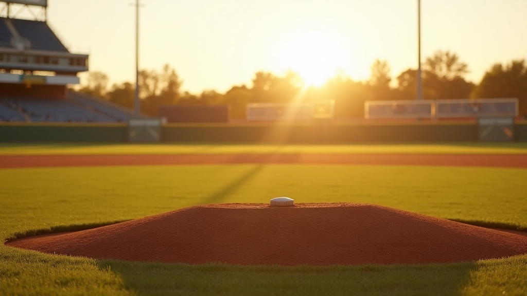 Empty pitcher's mound at sunset representing Cy Young's win record in baseball history