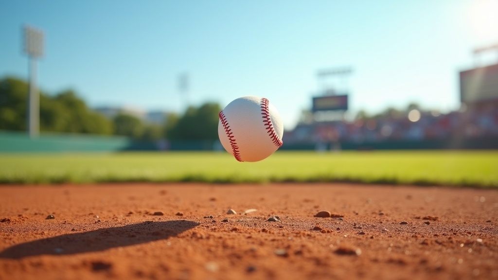 Baseball popped up over the infield illustrating the infield fly rule