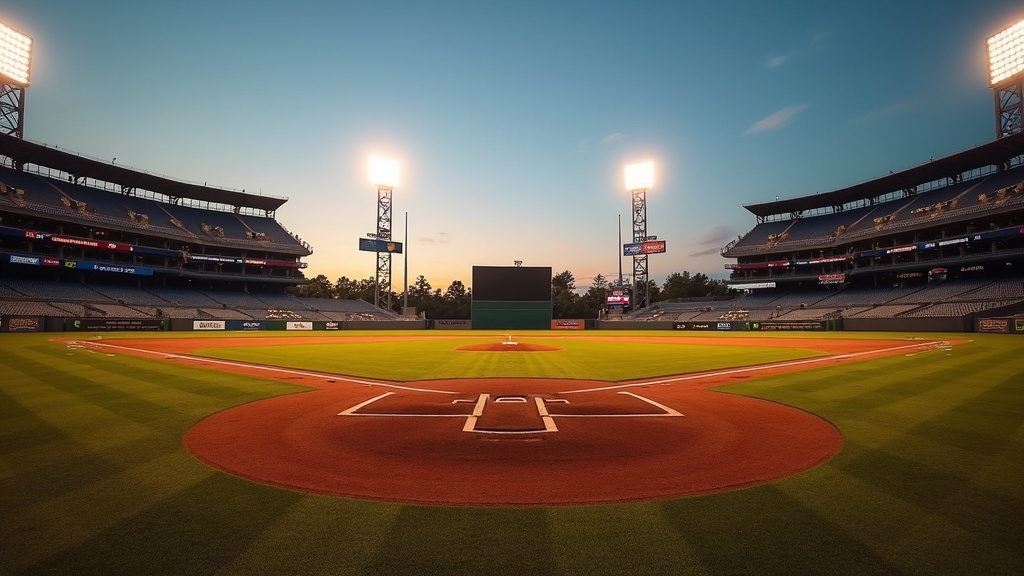 Empty pitcher's mound at dusk representing the rarity of no-hitters and perfect games in baseball