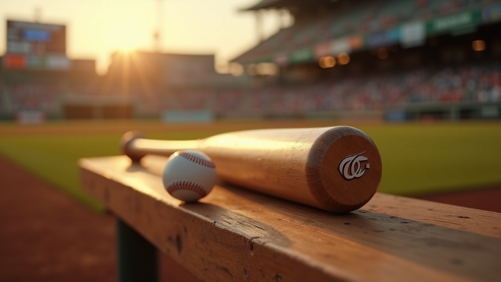 Close-up of a baseball bat barrel and ball on a bench showing bat material and grip