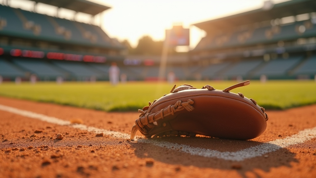 Infielder's glove on infield dirt representing the infield fly rule in baseball