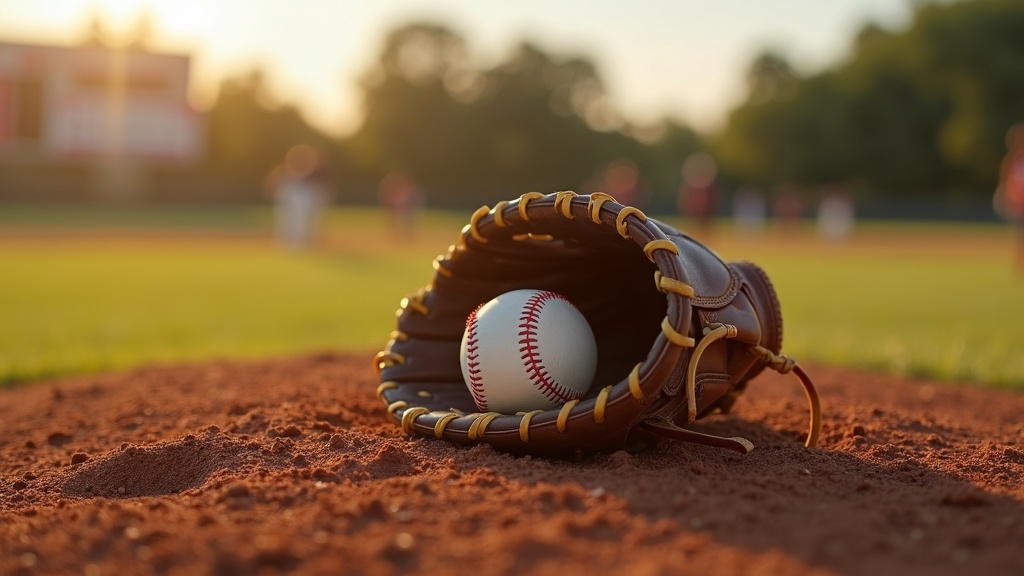 baseball glove and ball on infield dirt representing off-season baseball training basics