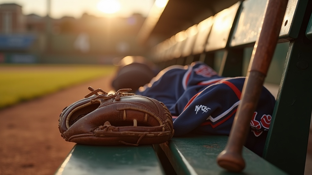 Baseball glove and bat bag on a dugout bench representing travel baseball equipment costs