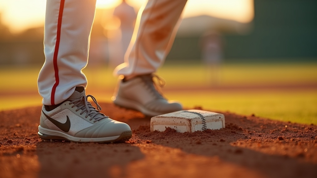 Close-up of pitching rubber and cleats related to balk rule in baseball