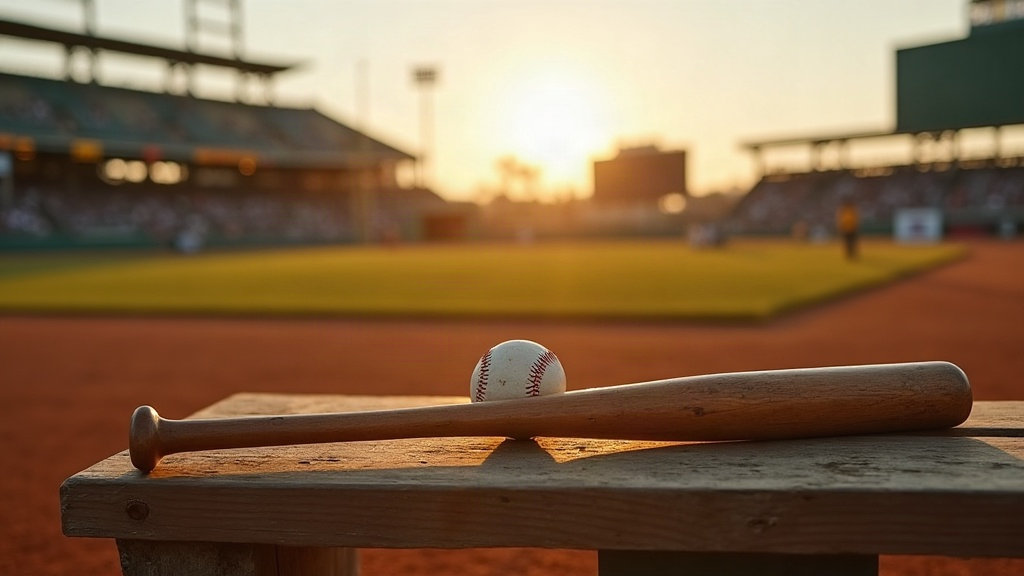 Old baseball and bat on a wooden bench symbolizing the myth of Abner Doubleday and baseball's true origins