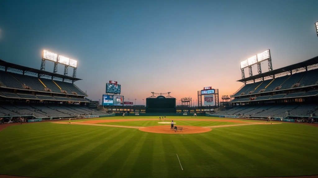 Empty baseball stadium at dusk representing the history of the baseball All-Star Game