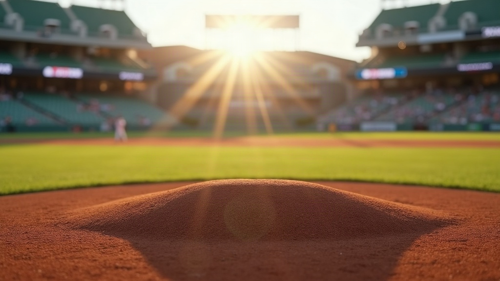 Empty pitcher's mound showing its slope and rubber, illustrating pitcher's mound height history